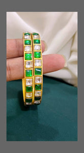 Green Screw Bangles Size -2.6 In kundan - BG00138